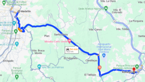 Recorrido entre Medellín y Rionegro. Foto: captura de Google Maps